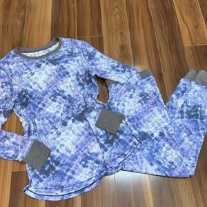 Large cuddl duds stretch thermal tie dye blue grey pajama set